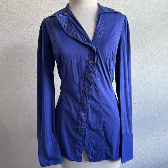 2B BEBE Purple Black Victorian Corset Lace Long Sleeve Shirt Asymmetric Button - Picture 2 of 11